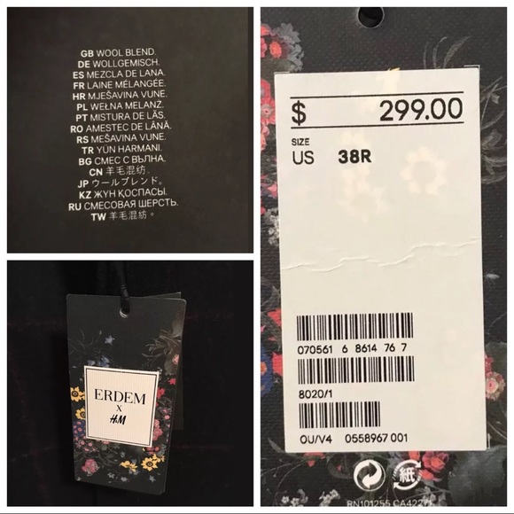 ERDEM x H&M MEN'S BLUE CHECKED COAT UK38/ EUR48 - Picture 8 of 8